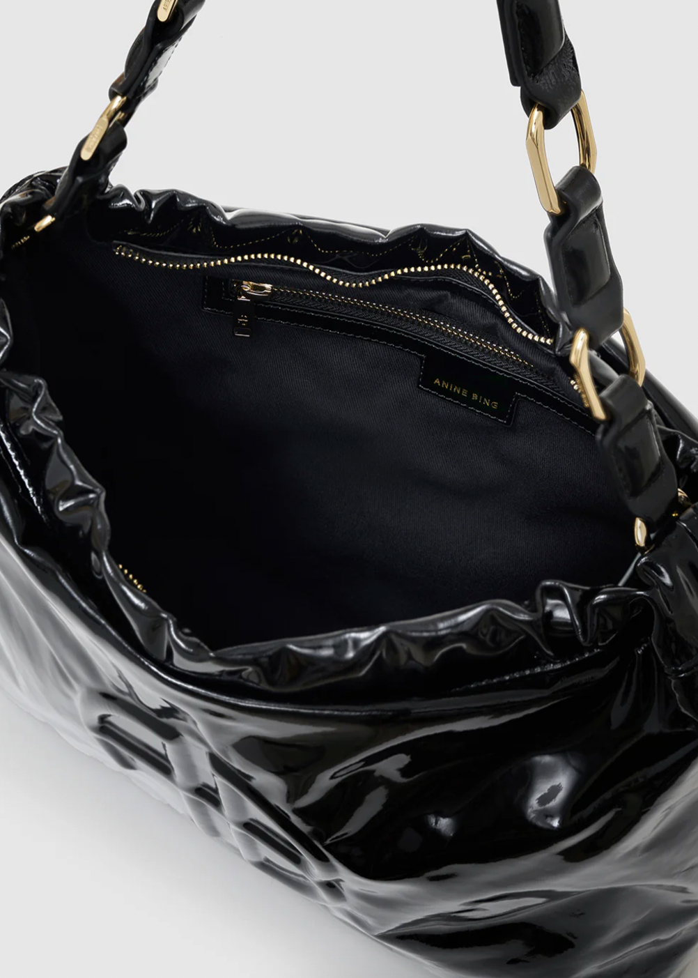 Anine Bing Kate Shoulder Bag - High-Shine Black