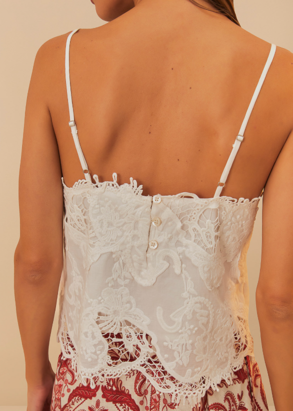FARM Rio Off-White Sleeveless Lace Top