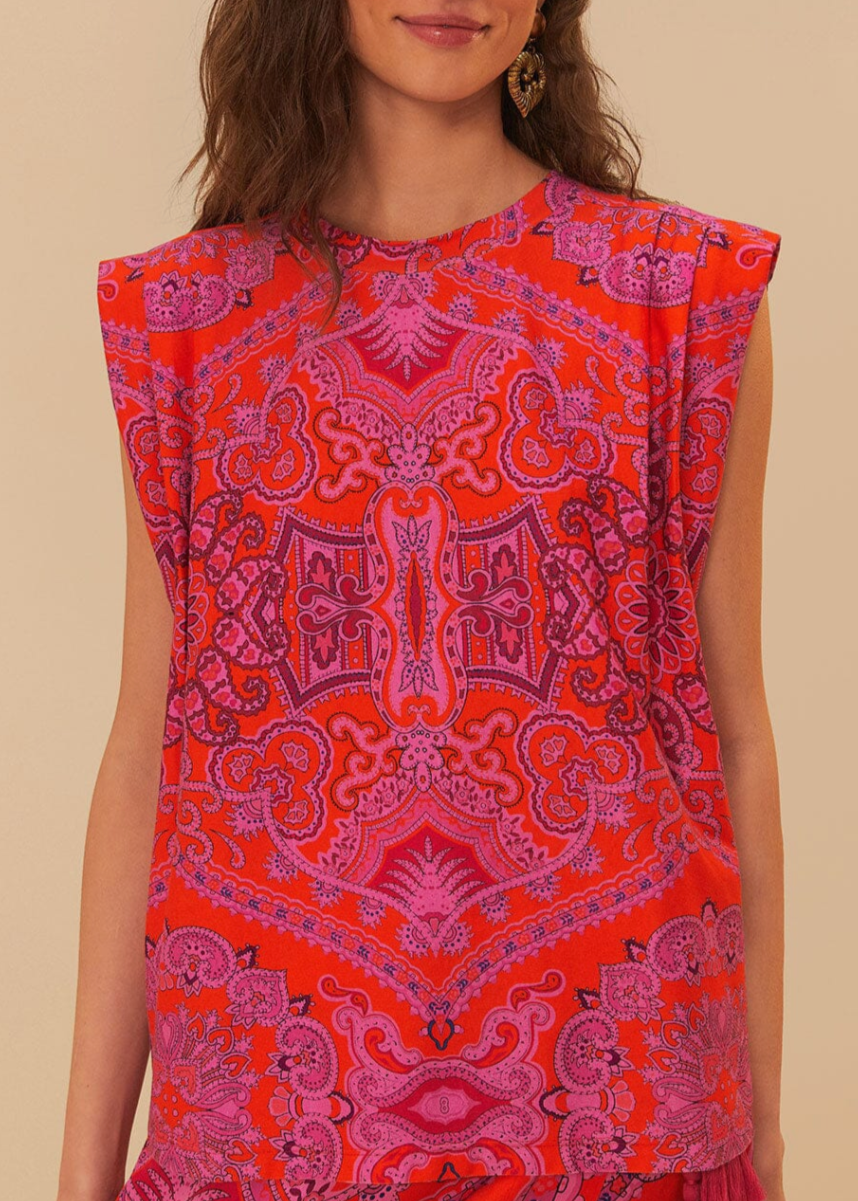 FARM Rio Paisley Scarf Red T-Shirt Blouse