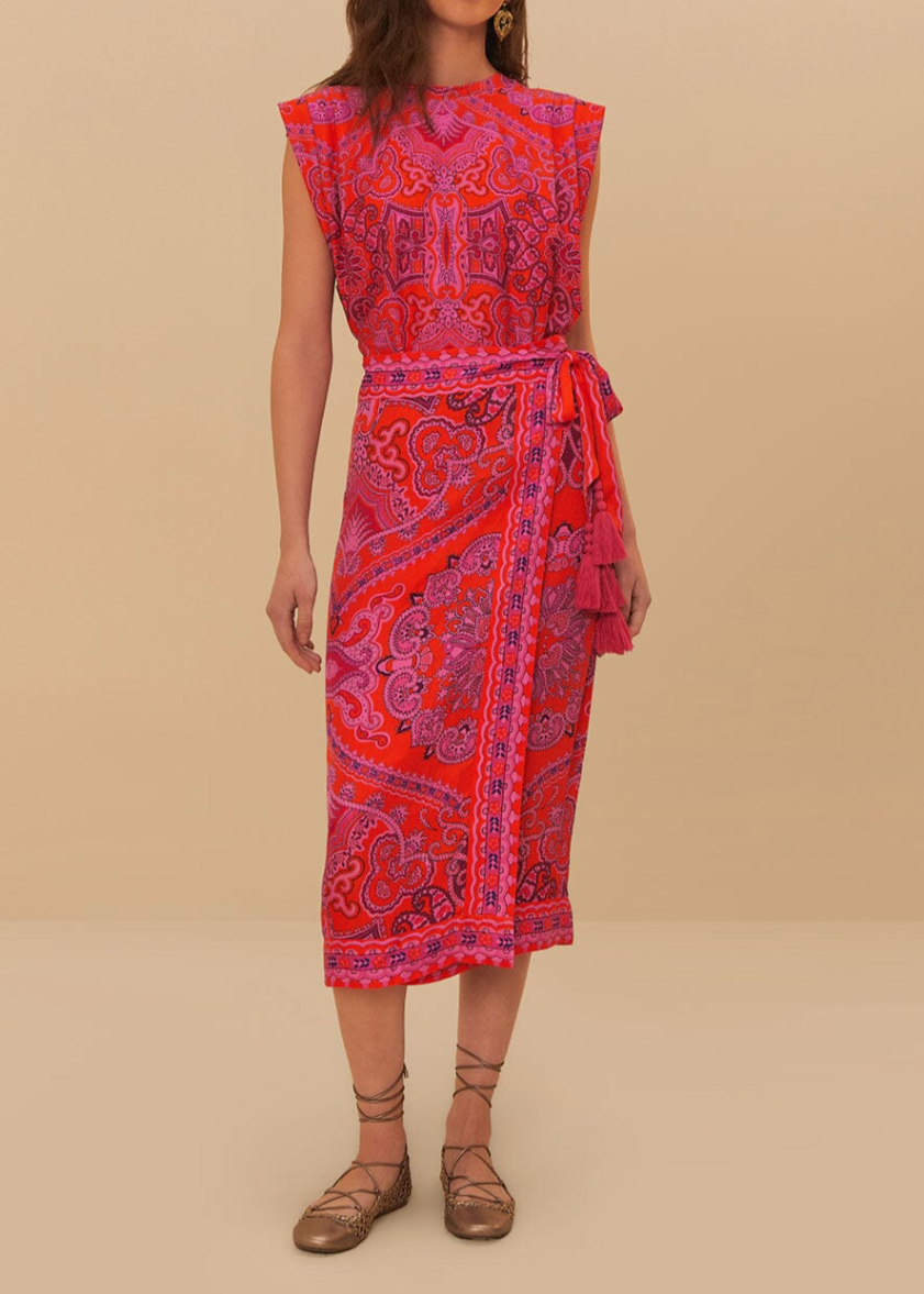 FARM Rio Paisley Scarf Red T-Shirt Blouse