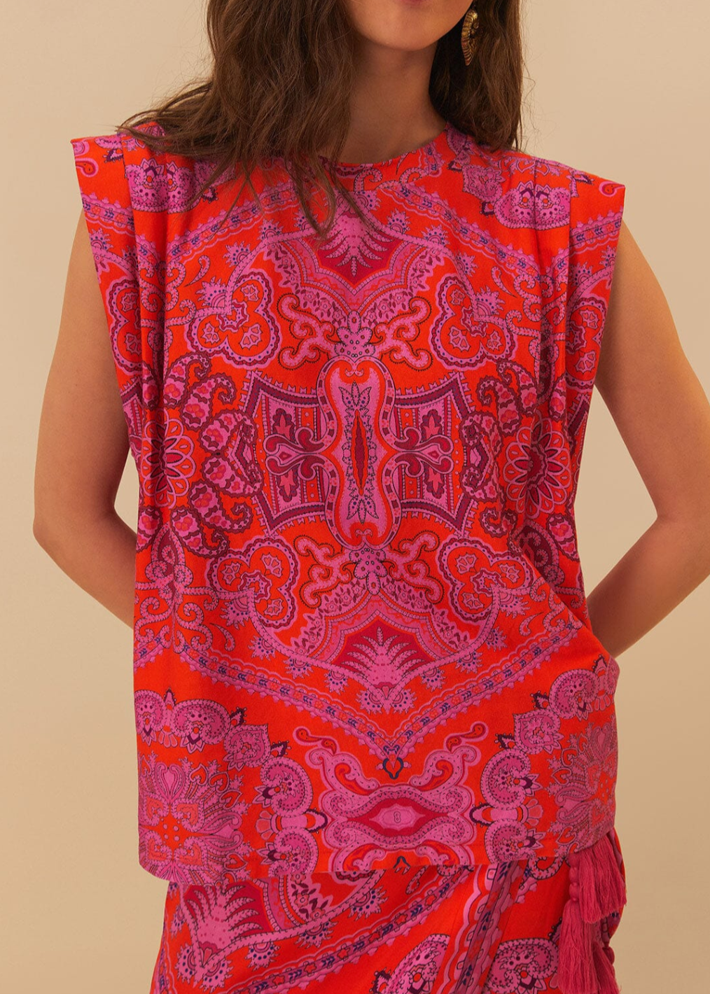 FARM Rio Paisley Scarf Red T-Shirt Blouse