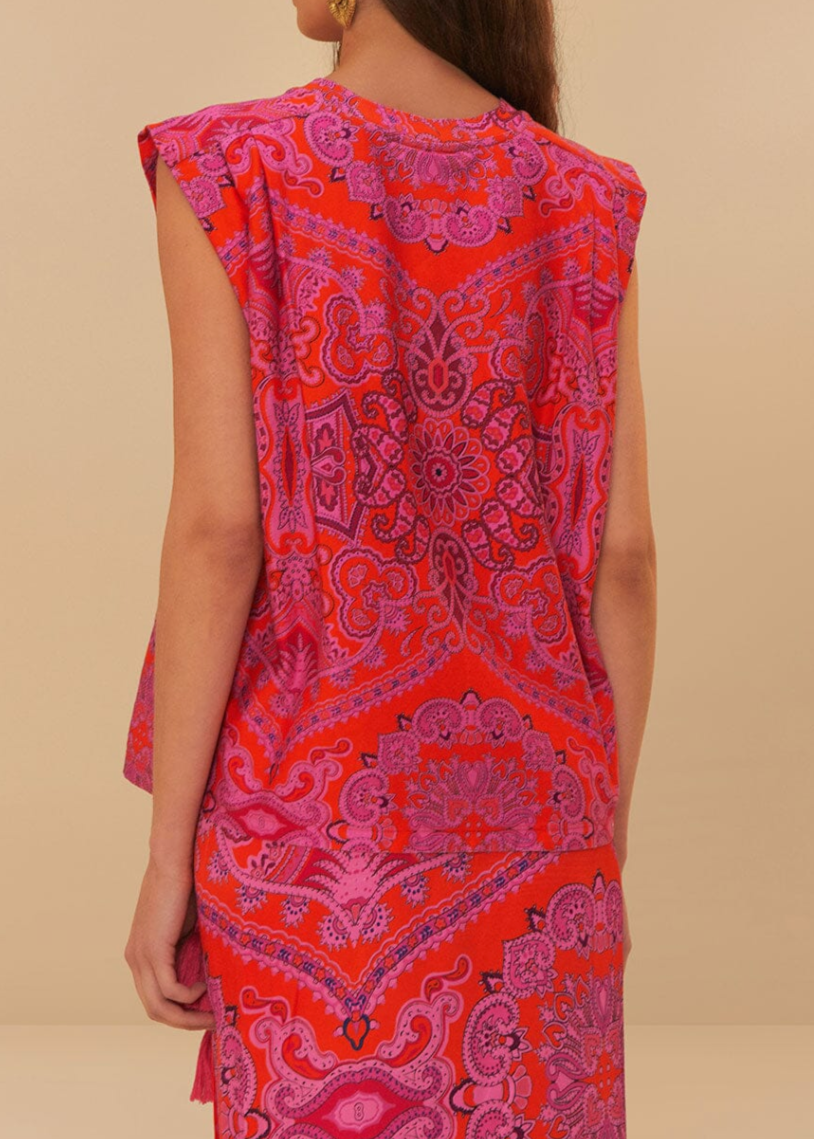 FARM Rio Paisley Scarf Red T-Shirt Blouse