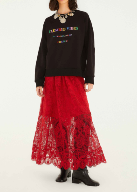 FARM Rio Red Guipure Boho Garden Skirt