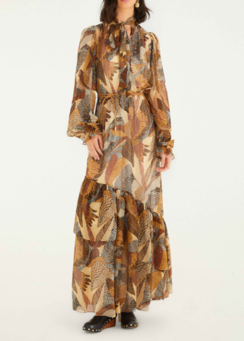 FARM Rio Dotted Macaws Cream Long Sleeve Maxi Dress