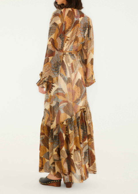 FARM Rio Dotted Macaws Cream Long Sleeve Maxi Dress