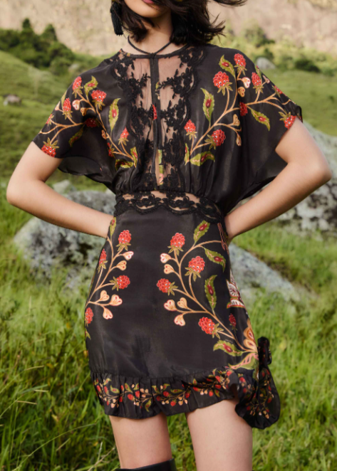 FARM Rio Berry Garden Black Mini Dress