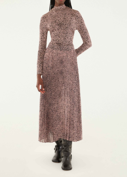 FARM Rio Baby Leopard Pink Pleated Maxi Skirt