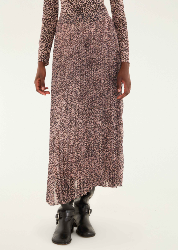 FARM Rio Baby Leopard Pink Pleated Maxi Skirt