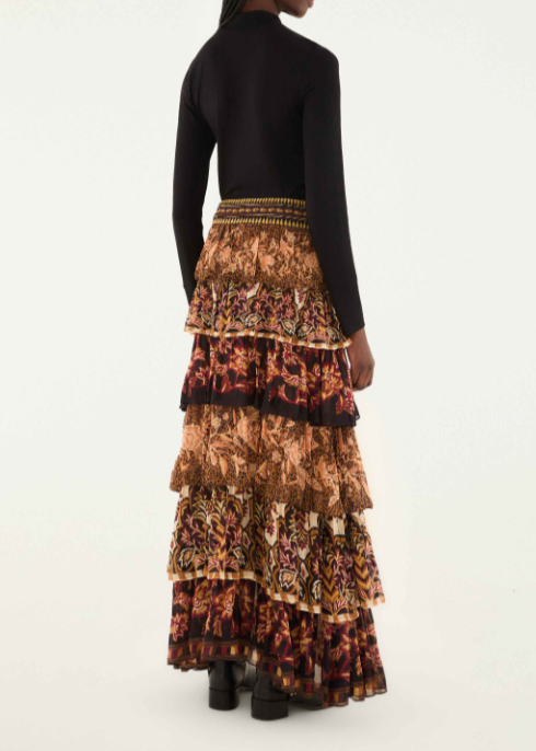 FARM Rio Mixed Scarves Ruffled Maxi Skirt