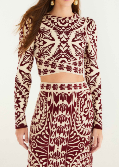 FARM Rio Pineapple Love Burgundy Knit Top