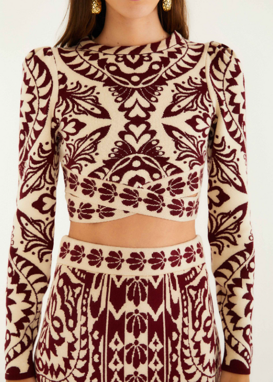 FARM Rio Pineapple Love Burgundy Knit Top
