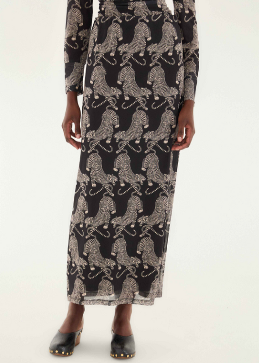 FARM Rio Striped Tigers Black Tulle Midi Skirt