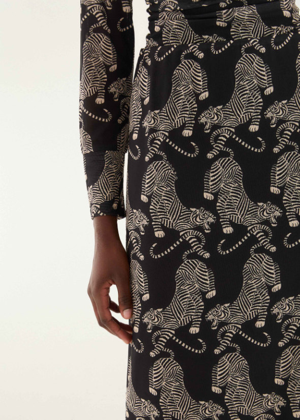 FARM Rio Striped Tigers Black Tulle Midi Skirt