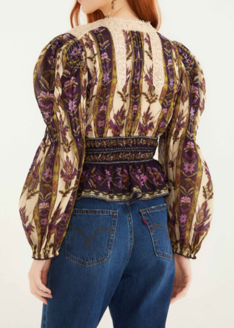FARM Rio Embroidered Tapestry Sand Long Sleeve Blouse