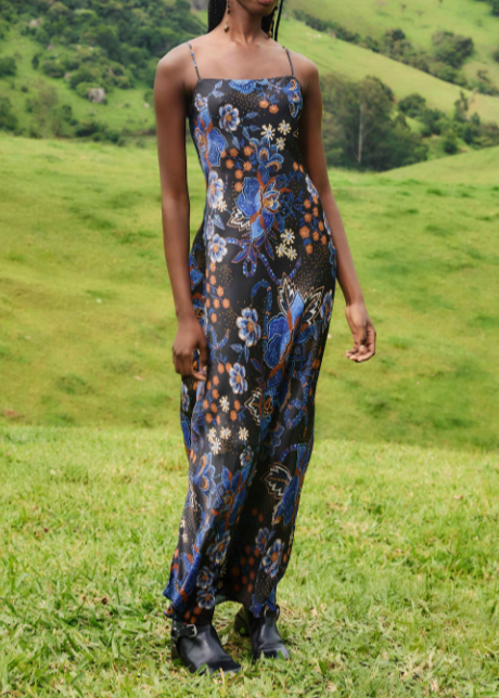 FARM Rio Snakes Bouquet Black Slip Maxi Dress