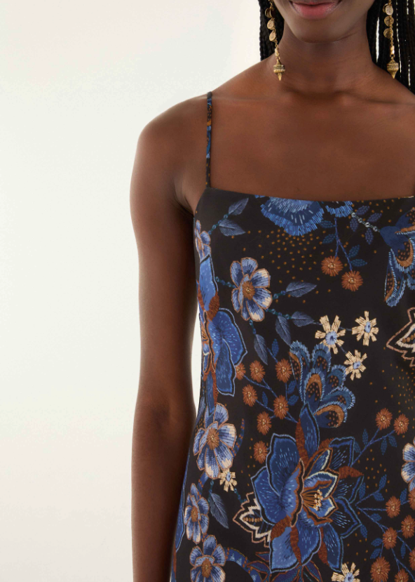 FARM Rio Snakes Bouquet Black Slip Maxi Dress