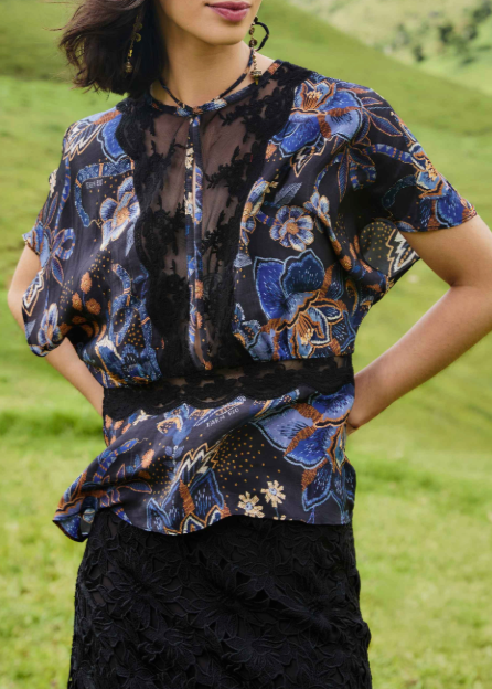 FARM Rio Snakes Bouquet Black Blouse