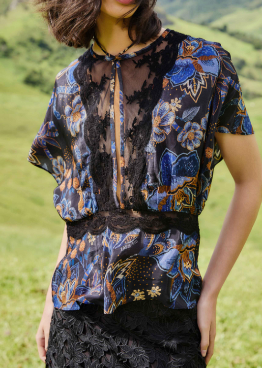 FARM Rio Snakes Bouquet Black Blouse
