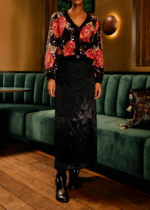 FARM Rio Latin Roses Sequin Knit Cardigan