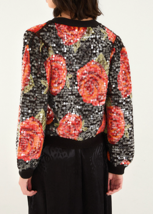 FARM Rio Latin Roses Sequin Knit Cardigan