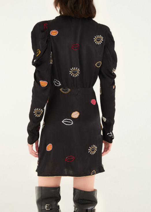 FARM Rio Beaded Kisses Black Wrap Mini Dress