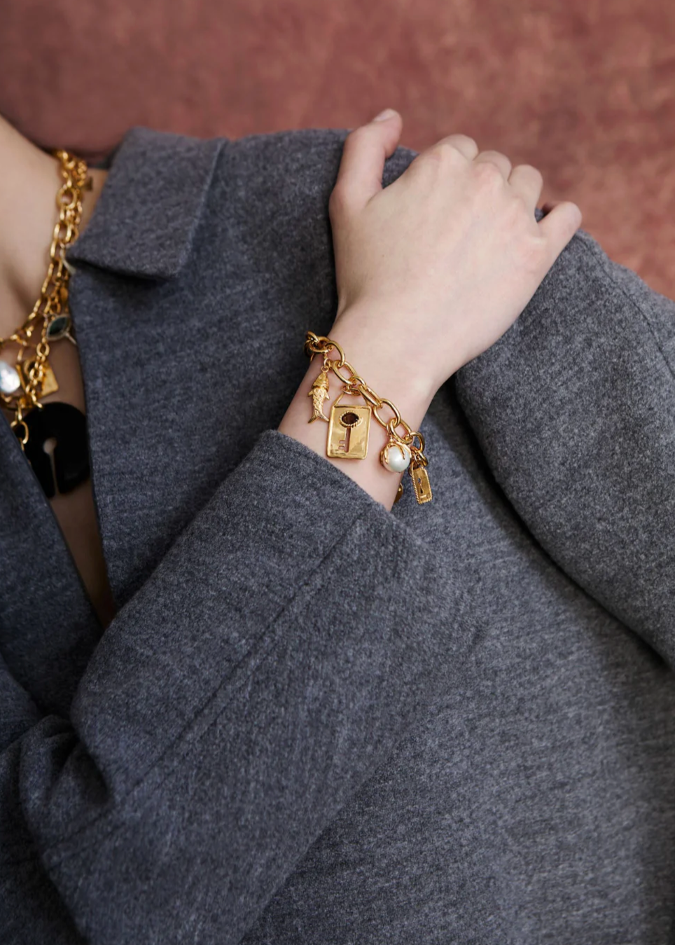 Chan Luu Lock and Key Charm Bracelet Gold
