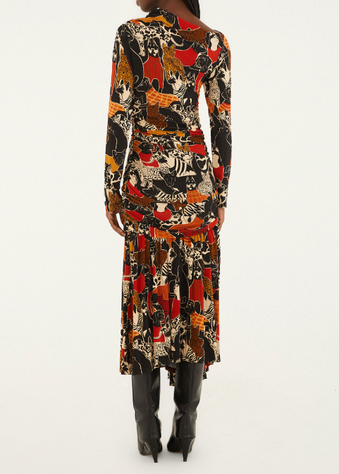 FARM Rio Cats And Dogs Black Long Sleeve Midi Dress