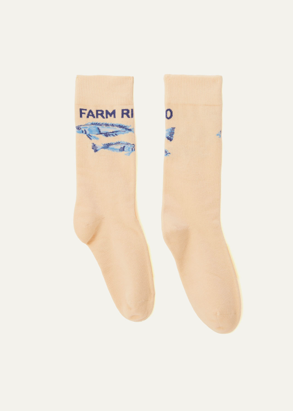 FARM Rio Knit Socks | Off-White Fish