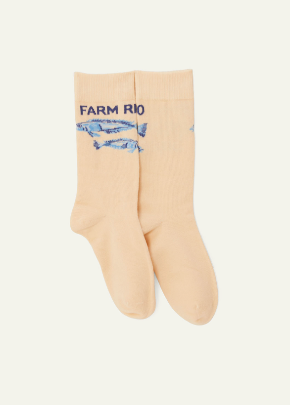 FARM Rio Knit Socks | Off-White Fish