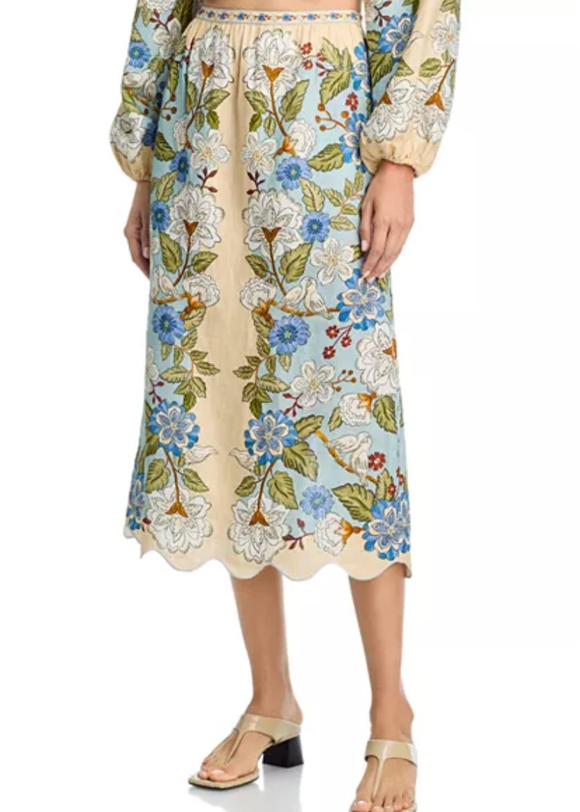 FARM Rio Garden Scarf Blue Midi Skirt