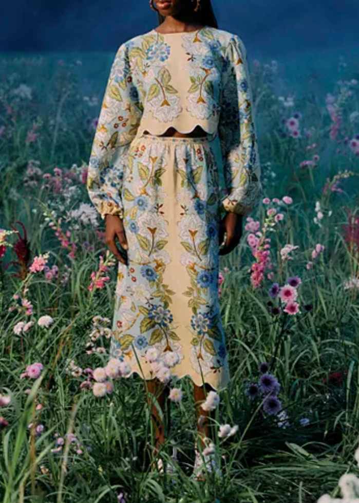 FARM Rio Garden Scarf Blue Midi Skirt