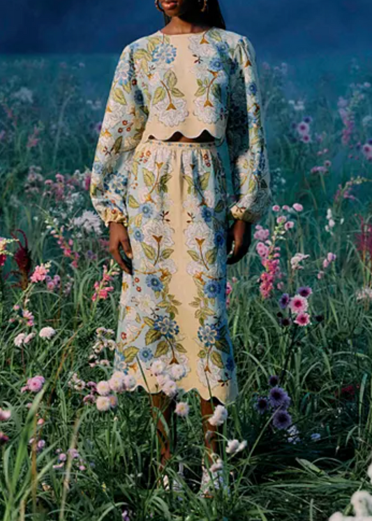 FARM Rio Garden Scarf Blue Midi Skirt