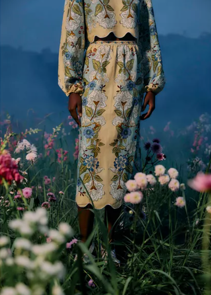 FARM Rio Garden Scarf Blue Midi Skirt