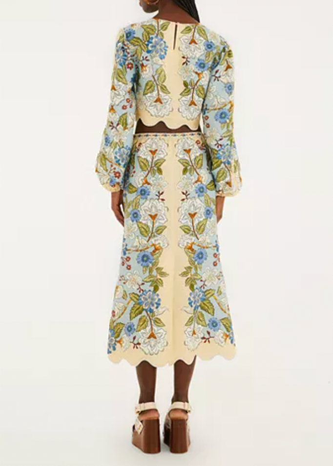 FARM Rio Garden Scarf Blue Midi Skirt