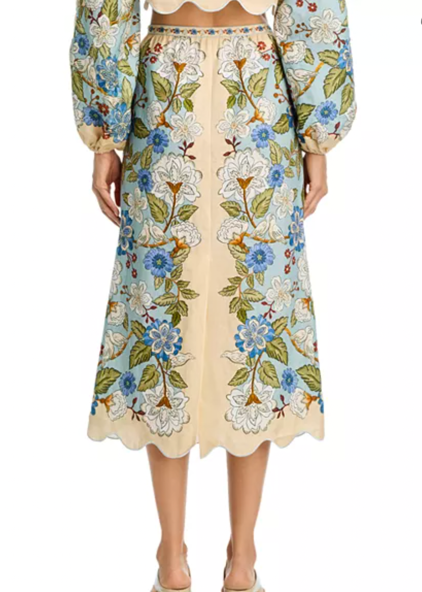 FARM Rio Garden Scarf Blue Midi Skirt