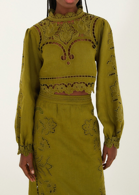 FARM Rio Majestic Garden Green Richelieu Blouse