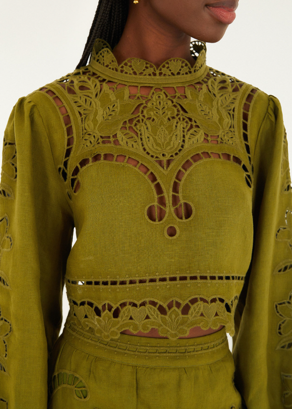 FARM Rio Majestic Garden Green Richelieu Blouse