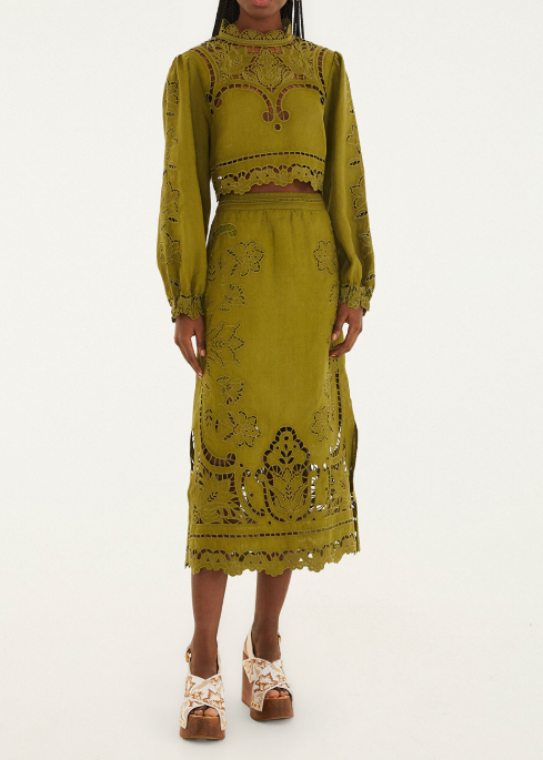 FARM Rio Majestic Garden Green Richelieu Skirt