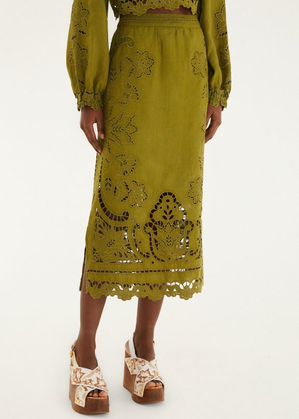 FARM Rio Majestic Garden Green Richelieu Skirt