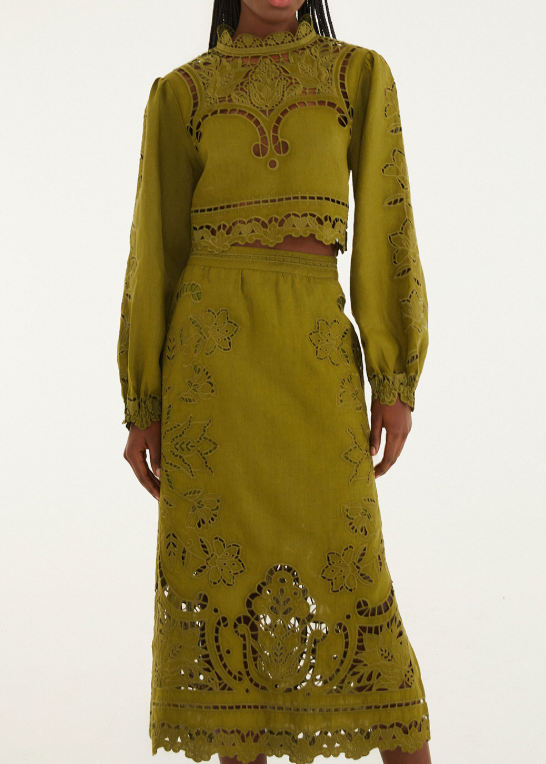 FARM Rio Majestic Garden Green Richelieu Skirt