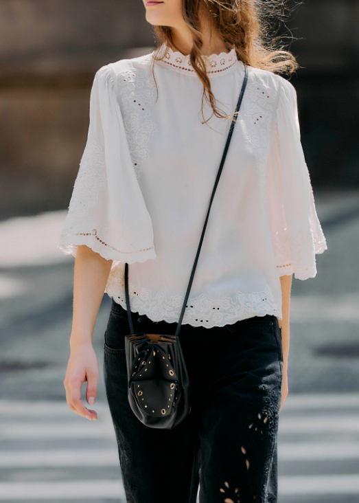 FARM Rio Off-White Palm Tree Embroidery Blouse