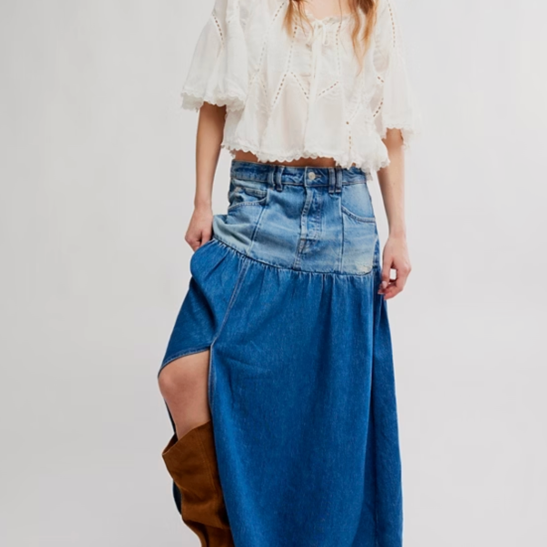 Free People Good Company Mixed Denim Maxi Skirt | Blessed