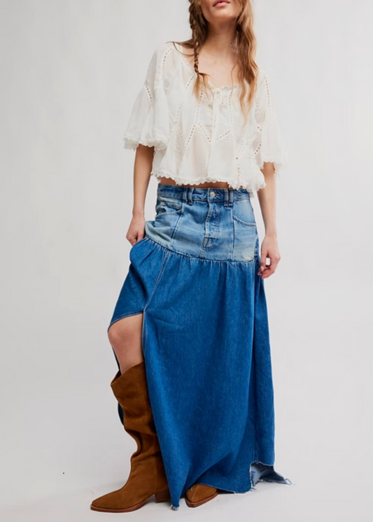 Free People Good Company Mixed Denim Maxi Skirt | Blessed