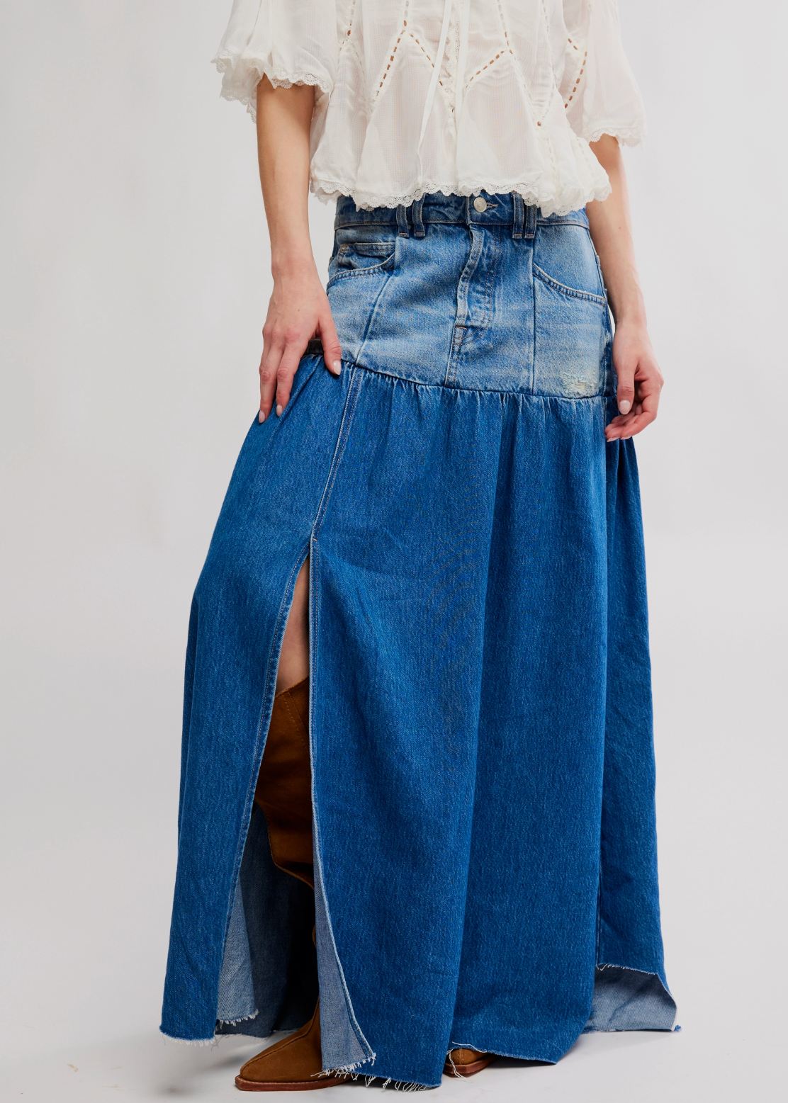 Free People Good Company Mixed Denim Maxi Skirt | Blessed