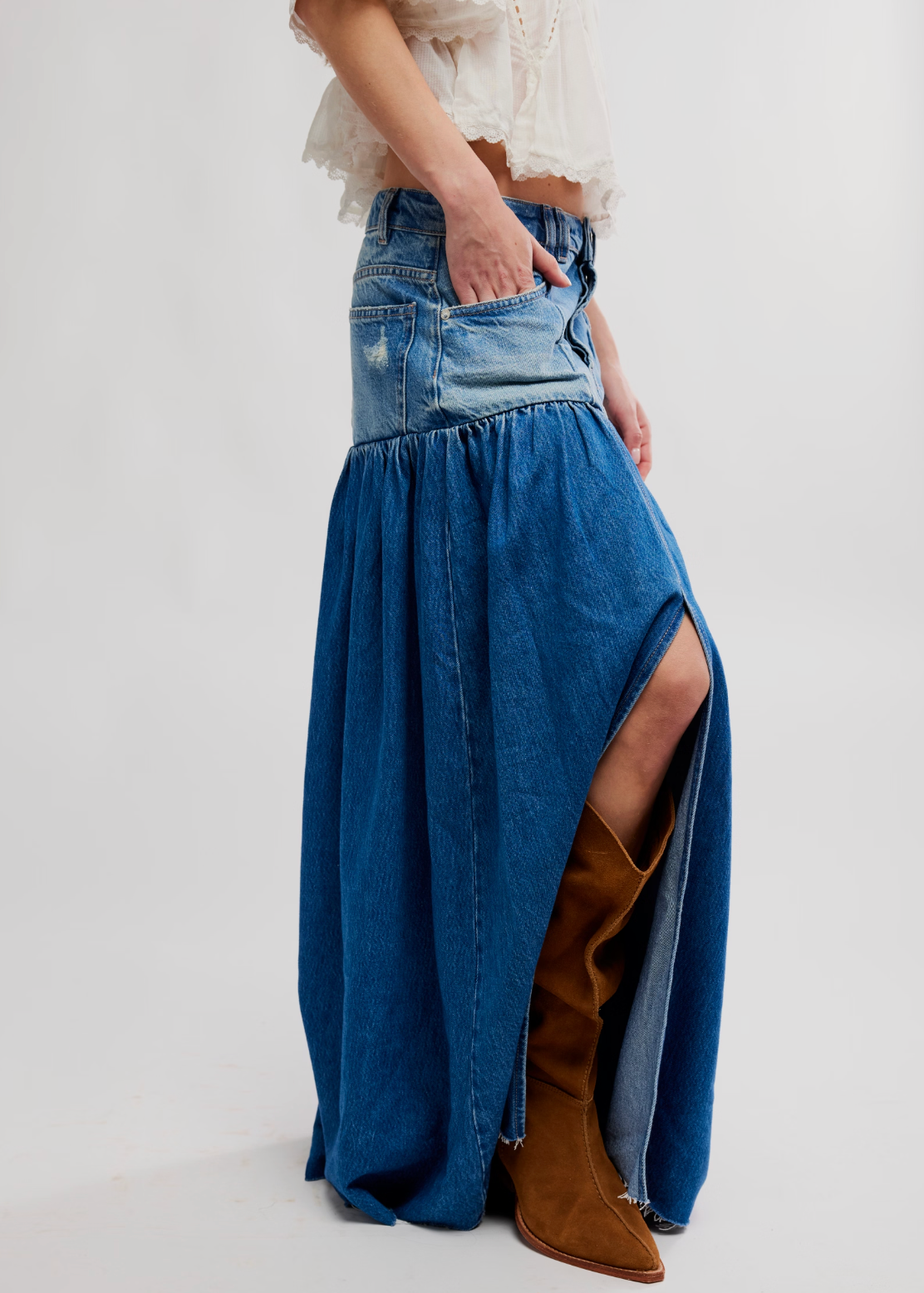 Free People Good Company Mixed Denim Maxi Skirt | Blessed – tenley
