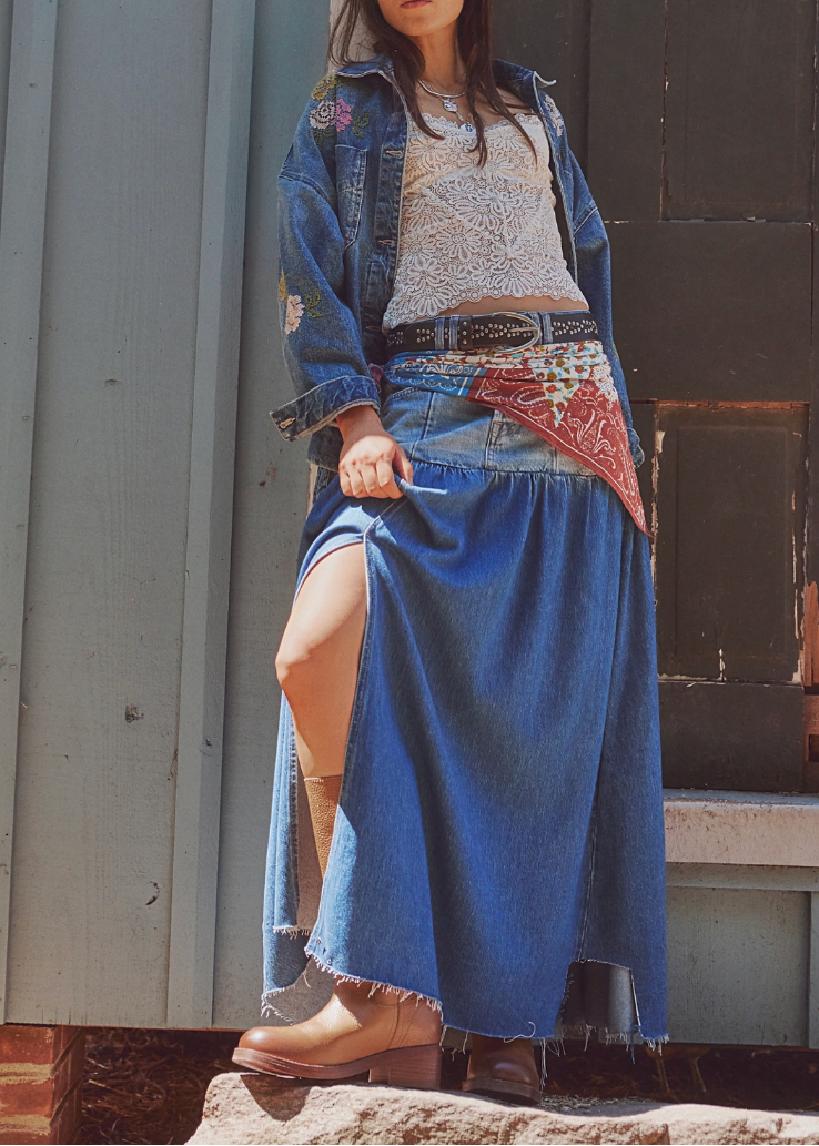 Free People Good Company Mixed Denim Maxi Skirt | Blessed