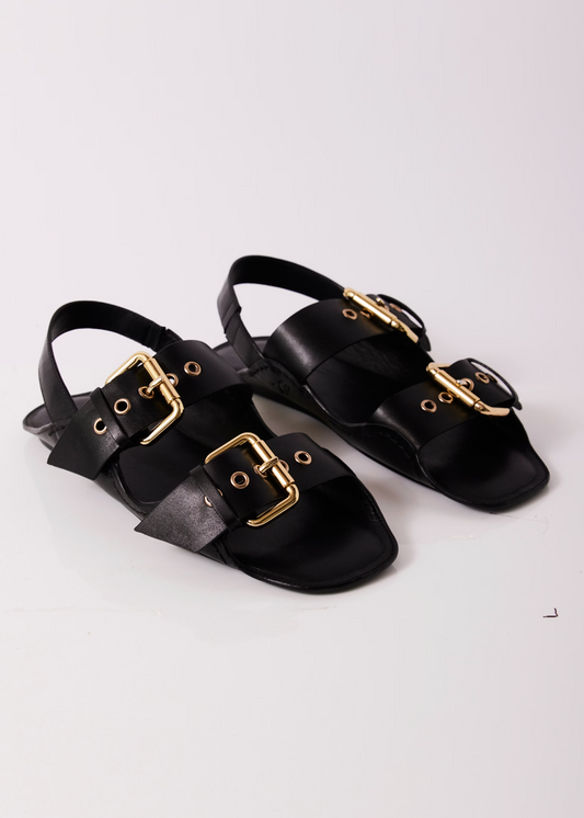 Free People Blossom Buckle Sandal | Black Leather