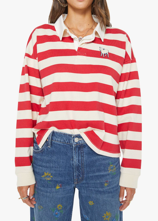 MOTHER The Boxy Match Top | Tango Red And Cream