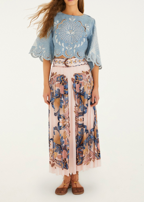 FARM Rio Sea Garden Scarf Soft Pink Maxi Skirt