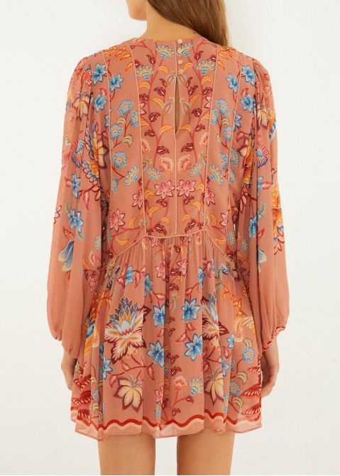FARM Rio Boho Enhance Mocha Lace Long Sleeve Dress